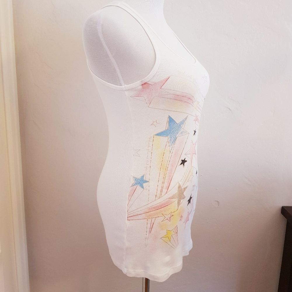 Graphic Star Ribbed White Tank - Picture 3 of 5